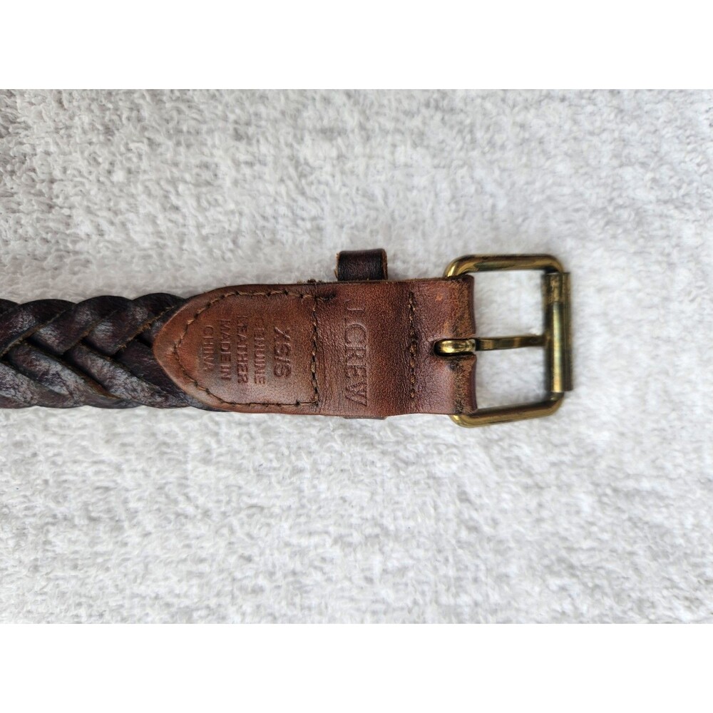 J. Crew Women's Braided Brown Leather Belt Size XS S Brass Buckle Woven Boho - Picture 2 of 6